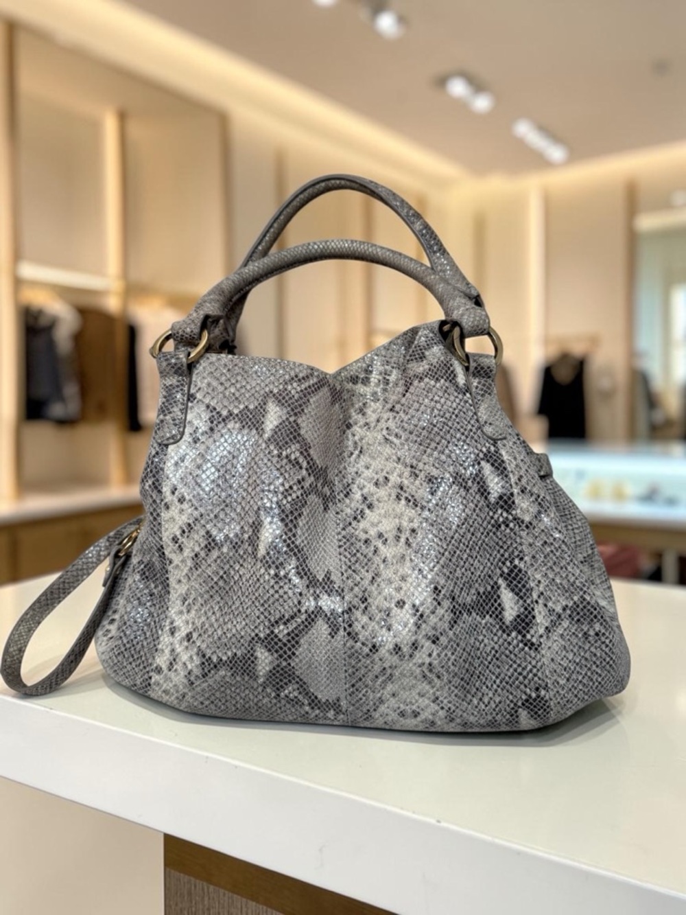 G.I.L.I. | Roma | Bag | Snake Print | Leather | Gray:Brown:Beige | Large